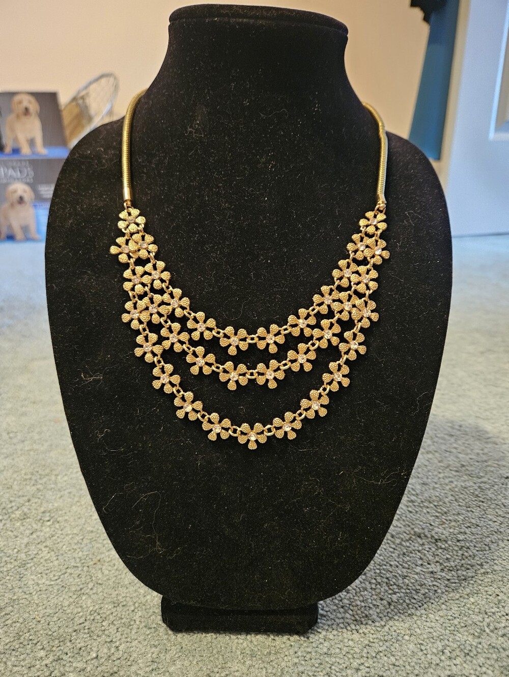 Charming Charlie Gold Floral Three-Row Necklace